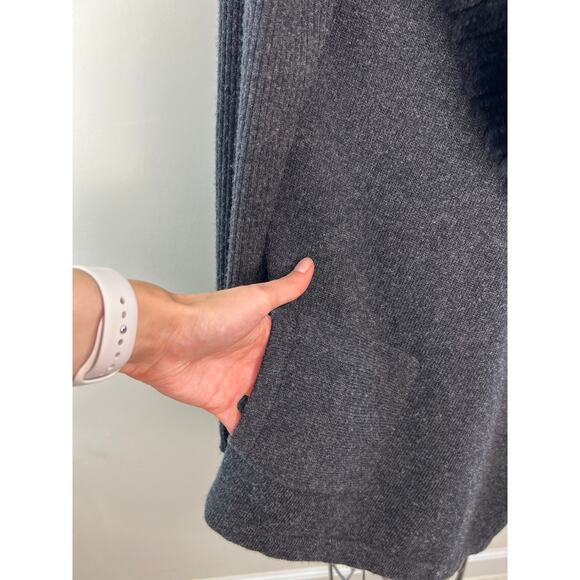 THEORY Gray Long Sleeve Maritza Fur Genuine Rabbit Collar Wool Cardigan Size L - Picture 4 of 9